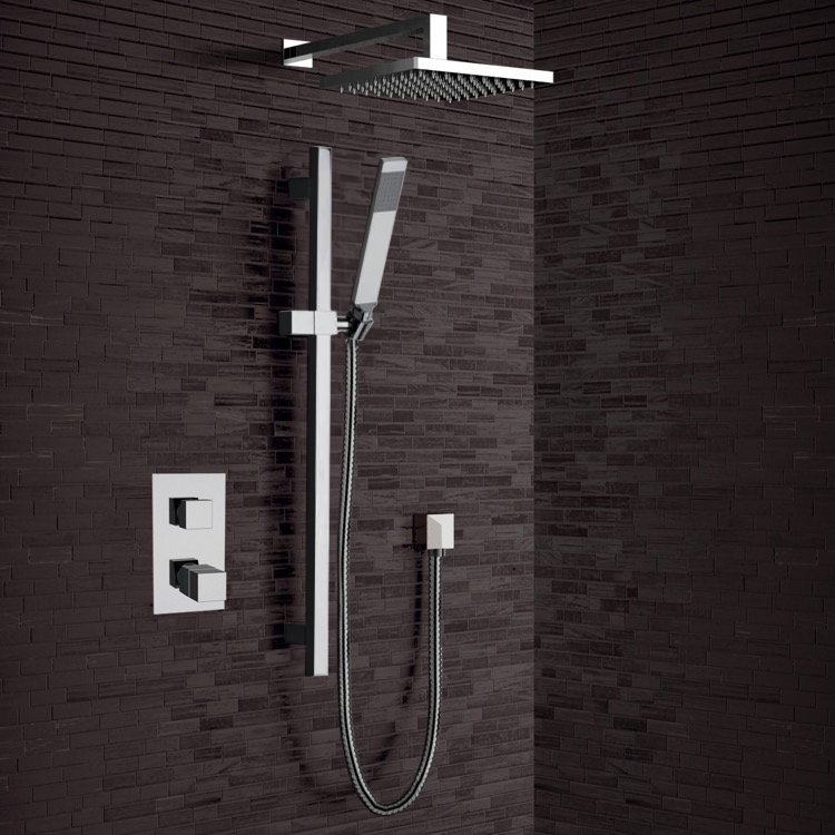 Remer SFR24-8 Chrome Thermostatic Shower System with 8 Inch Rain Shower Head and Hand Shower
